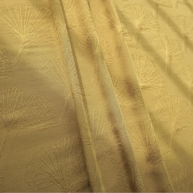 1 meter X 1.4 meter Warm yellow rayon material leaf pattern viscose fabric jacquard