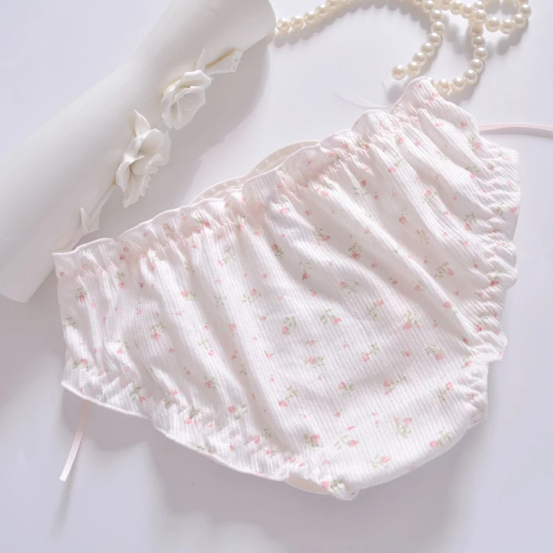 Women Japanese Princess Flower Cotton Cute Lovely Sweety Panties Ruffle Bow Breathable Soft Underwear High Elasticity Breifs