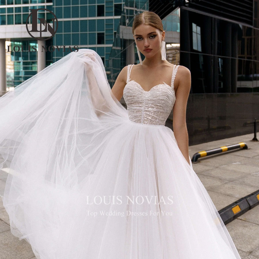 LOUIS NOVIAS A-Line vestido De Novia Sexy impresionante Vestidos De Novia De encaje sin tirantes tirantes Spaghetti con cuentas sin espalda Vestidos De Novia