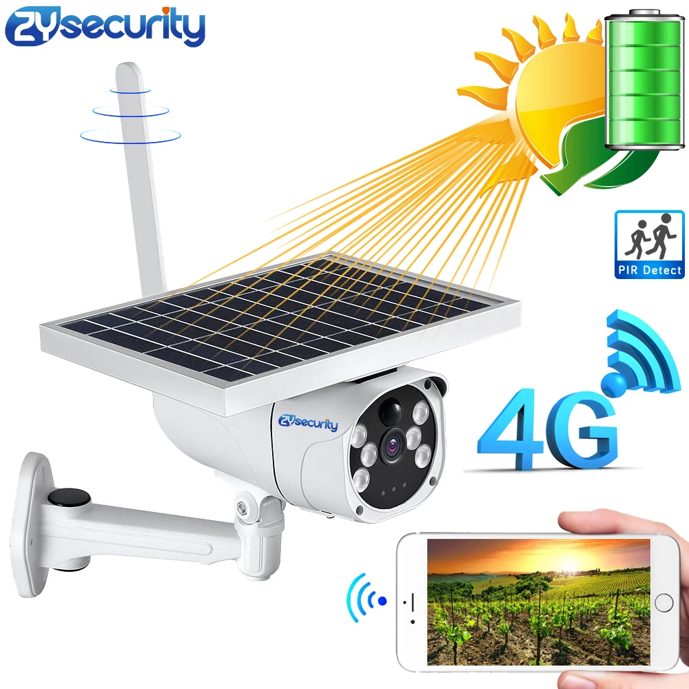 1080P 6W Solar Panel 4G Security Camera 3W Solar Camera Wifi Outdoor PIR Detect Color Night Surveillanca Camera with Battery