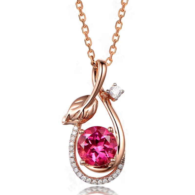 14K Rose Gold Leaf Necklace Pendant Women Charm Diamonds Gold Pendant Chain Luxury Jewelry for Women Christmas Necklace