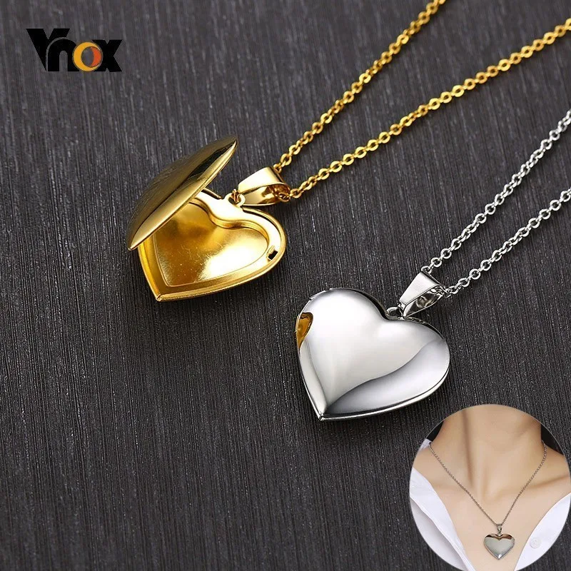 Vnox Hollow Heart Locket Pendants for Women Men, Photo Frame Necklaces,Stainless Steel Trendy Love Collar Gift