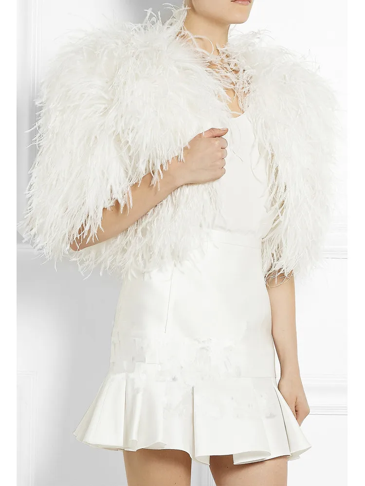 White Marabou feather bolero 100% real ostrich feather bridal wedding jacket 42cm long fluffy black luxury cape vest stole  V122