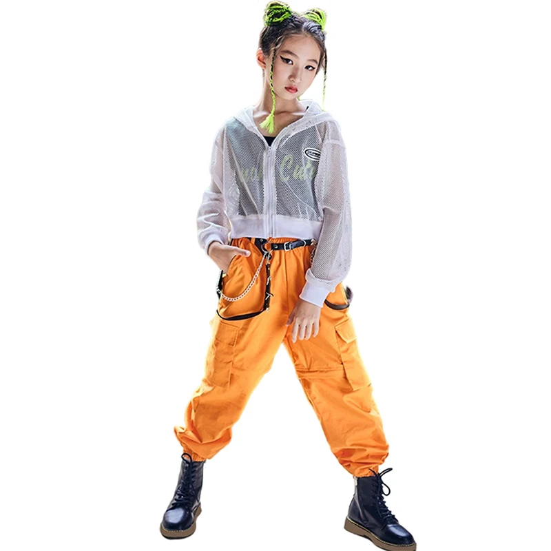 เด็ก Hip Hop เสื้อผ้าสาวแจ๊สเต้นรำเครื่องแต่งกาย Neon Green Crop Tops เสื้อกั๊กสีดำ Cargo กางเกงเต้นรำสวมใส่ BL7108