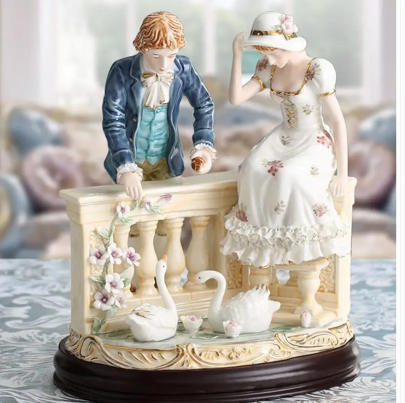 luxury ceramic Home High-grade decoration European character couple swan place ceramic living room room luxury wedding gift