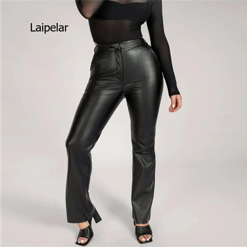 

High Waist PU Leather Women Jogger Pants Fashion Casual Pockets Straight Wide Leg Loose Pants Brown Vintage Trousers 2021