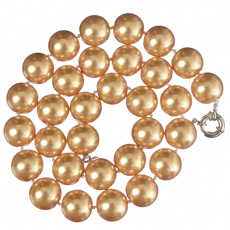 Deep Gold shell Pearl Beads 14mm Created For Charm Fashion Simple Style For Elegant Female Imitation Pearl Necklace 18inch H822