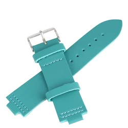 23MM Width 12MM Connection Lug Blue Smooth Stitch Leather Watch Band for Wood Watch Adjustable Comfortable Replacement Watchband