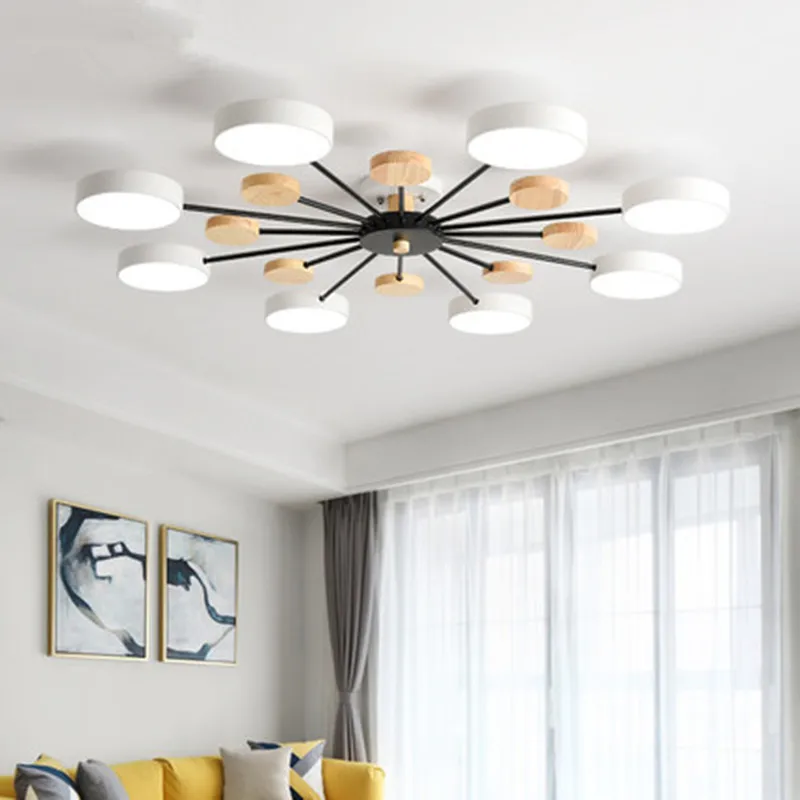 

Modern Round Metal Chandelier For Living Room 3 6 8 Lights Nordic Bedroom LED Chandelier Lighing With Wooden Decoration