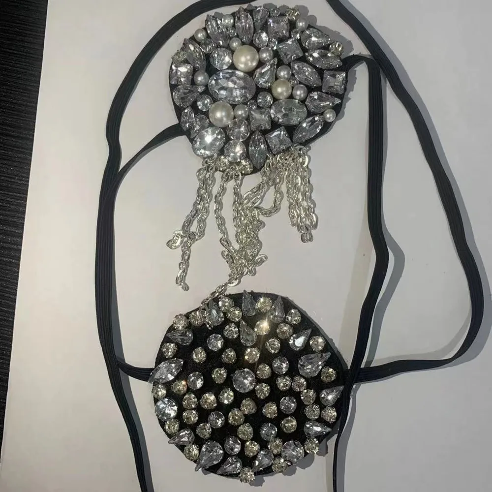 Unisex Novelly Cosplay Eye Patch Rhinestone Crystal Flexible Cover Face Single Eye Mask Jewelry Halloween Blindfold Eye Patch