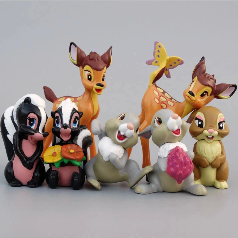 7PCS Cartoon Bambi Deer Toys PVC Action Figures Rabbit Figurine Squirrel Model anime Dolls Christmas Gifts For Kids