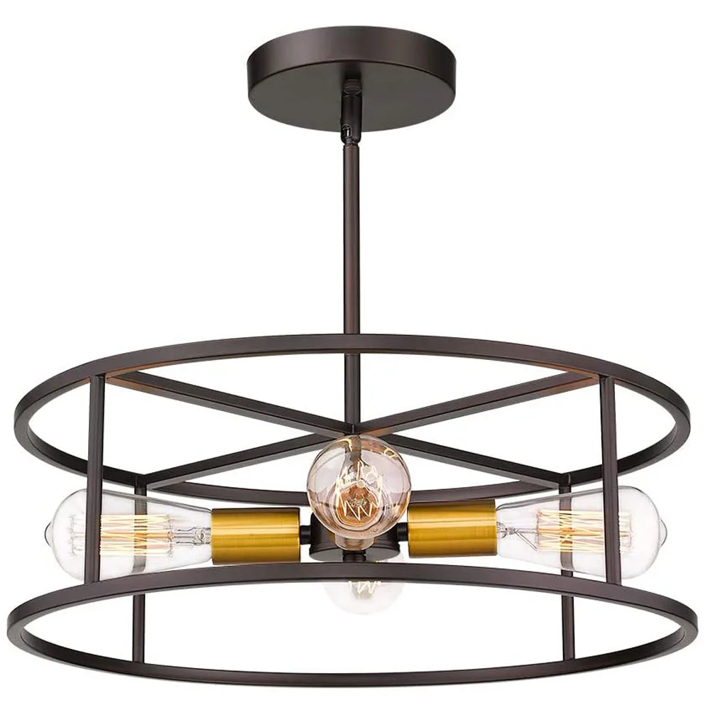 

4-Light Vintage Semi Flush Mount Ceiling Light, Round Hanging Pendant Lighting with Antique Brass Accents, Brass Finish