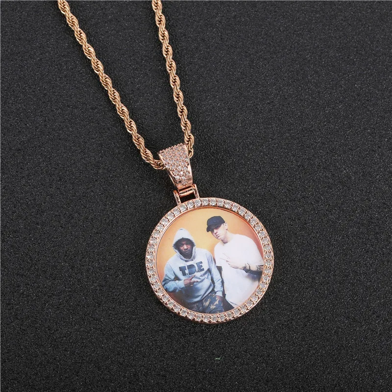 Hip Hop Custom Made Photo Roundness Wing Solid Back Iced Out Bling Cubic Zircon Personalized Necklace & Pendant For Men Jewelry