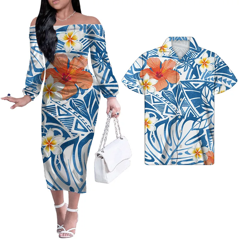 

Hycool Long Women Dress Polynesian Tribal Hawaii Flower Print Celebrity Dresses Custom Wholesale Elegant Casual Women's Dresses