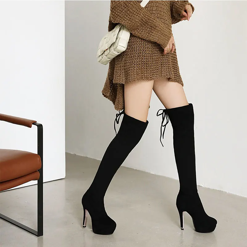 Sgesvier Large Size 30-48 Leopard Print Over The Knee Boots Sexy High Heels Fashion Platform Long Boots Winter Shoes Woman