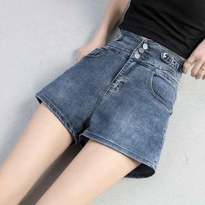 Novo shorts feminino de denim solto e slim com cintura alta, verão, 2021