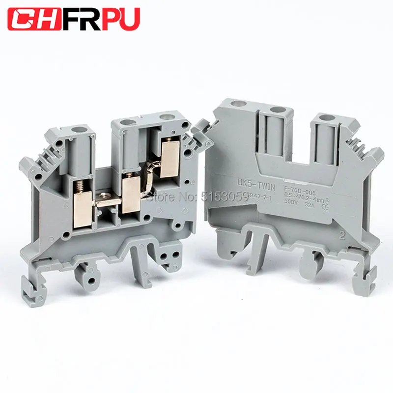 10Pcs UK5-TWIN Din Rail Terminal Blocks   Screw Connection Multi Conductor  UK5TWIN One in and two out Terminal