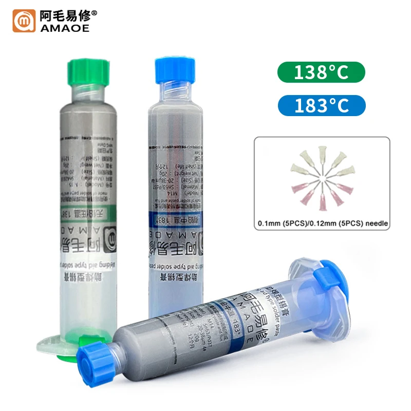 AMAOE Syringe Soldering Flux Tin Paste 138℃ 183℃ Melting Point Solder Paste for Mobile Phone PCB Repair Tools