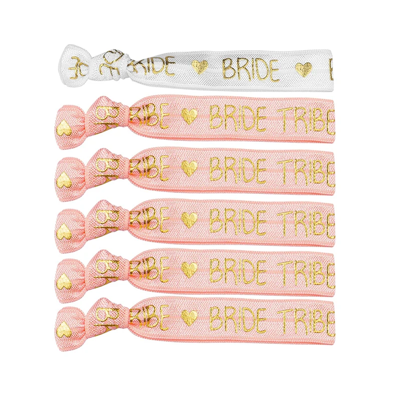 6Pcs Team Bride Tribe Bracelet Hand Band Elasticated Hair Ties Accessories for Wedding Hen Bachelorette Party Decoration