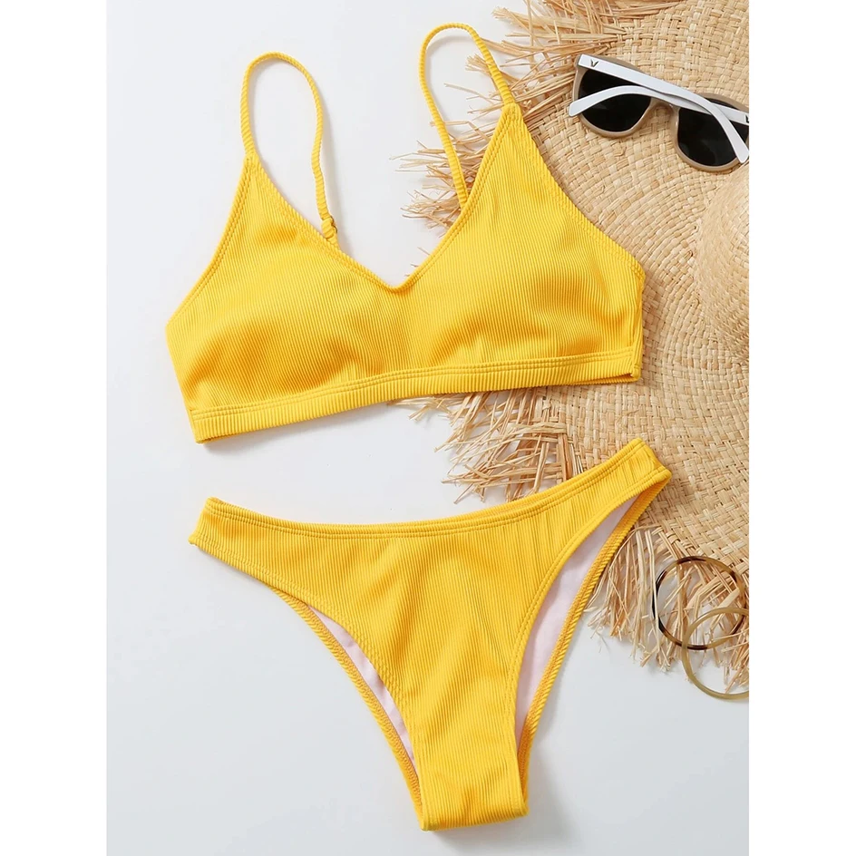 Conjunto de Bikini brasileño liso para mujer, traje de baño Sexy de 2 piezas, ropa de playa, 2023