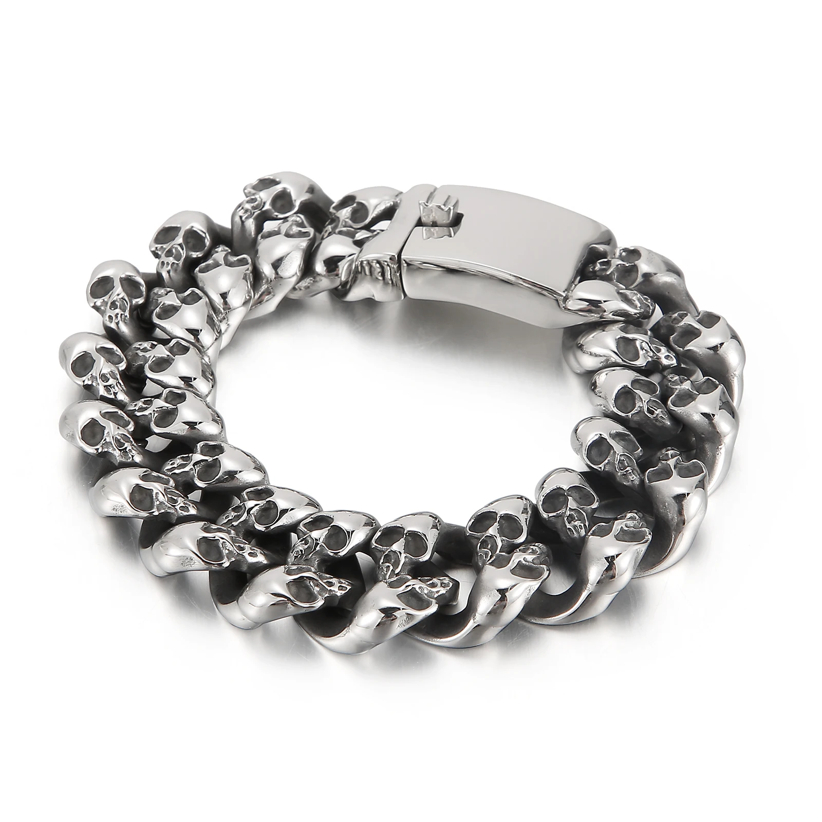 

20mm Big Heavy Metal Skull Cuban Chain Bracelet Men 316L Stainless Steel