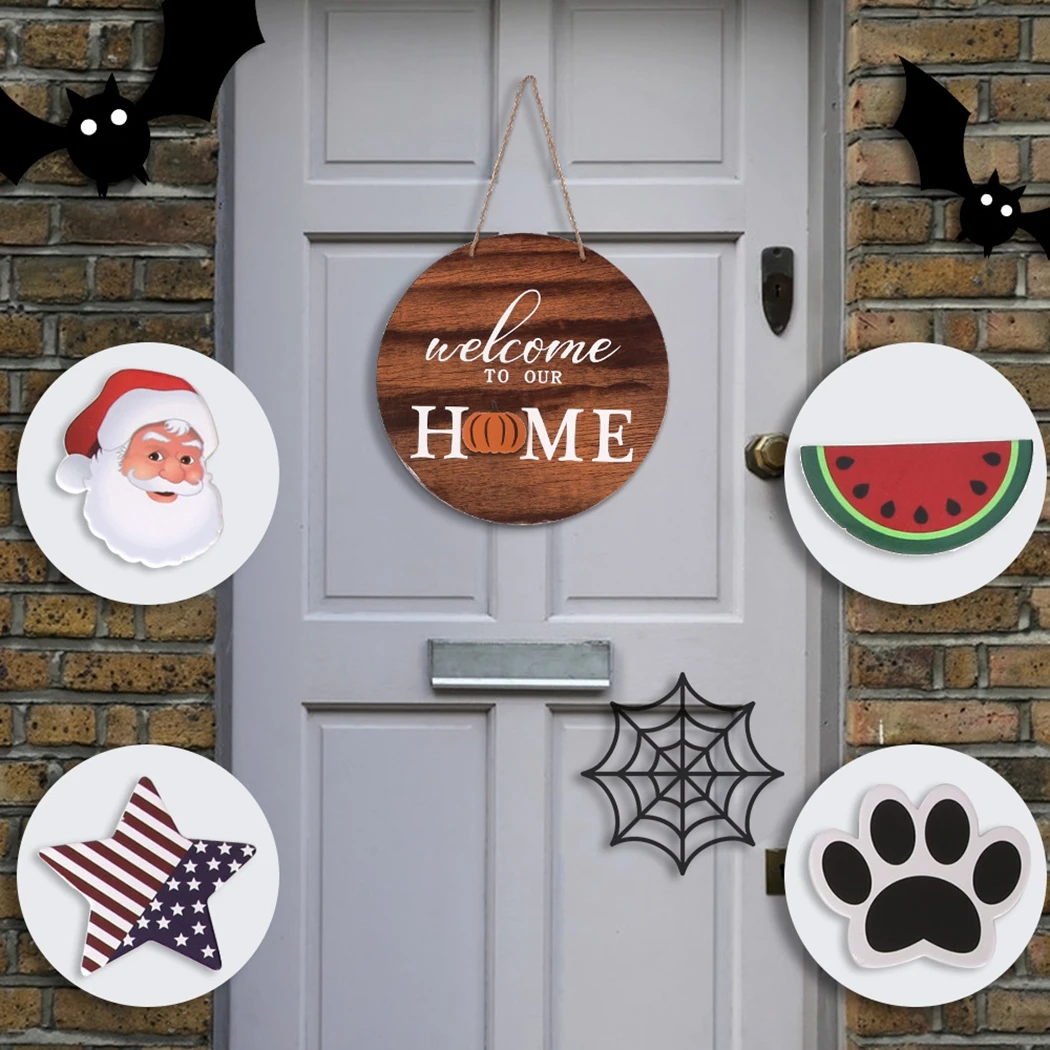 

Featival Party Welcome Sign Front Door Decor Halloween Sign Wooden Seasonal DIY Interchangeable Halloween Farmhouse Home Decor