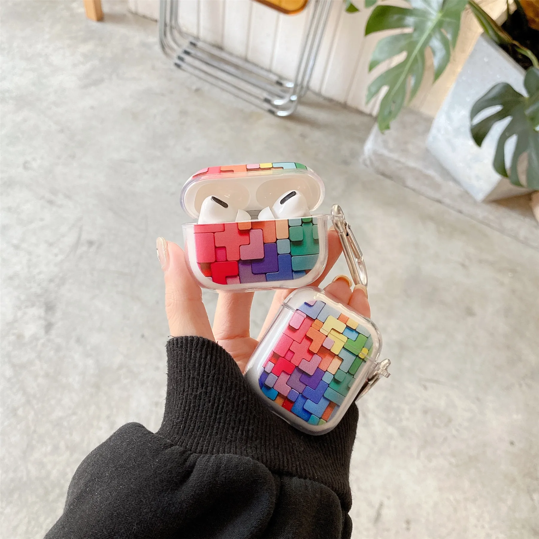 Colorful Block Cube Case For apple Airpods 1 2 3 Pro Bluetooth headset Protective Earphone with Crystal Pendant cover Funda