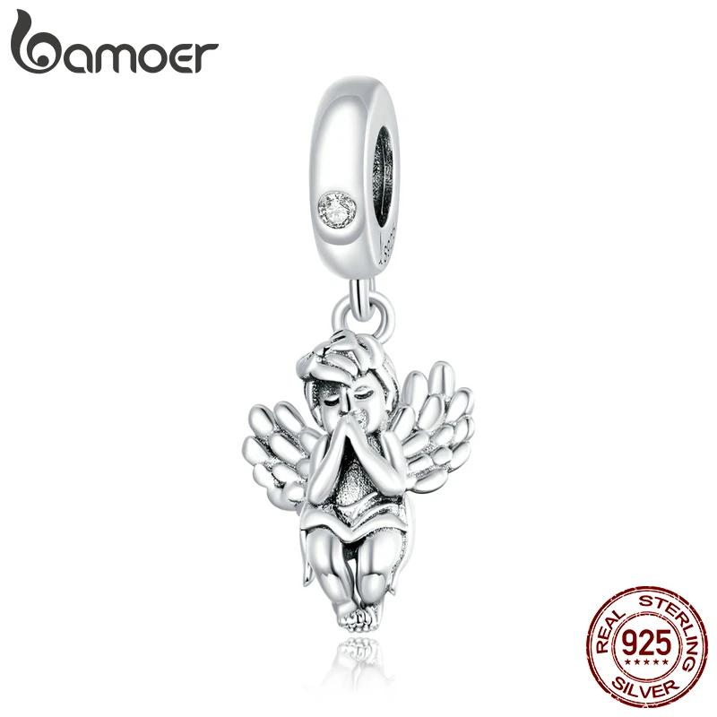 bamoer  925 Sterling Silver Little Angel Metal Charm Making Charm fit Original Bracelet DIY jewelry silver Beads Bijoux SCC1686