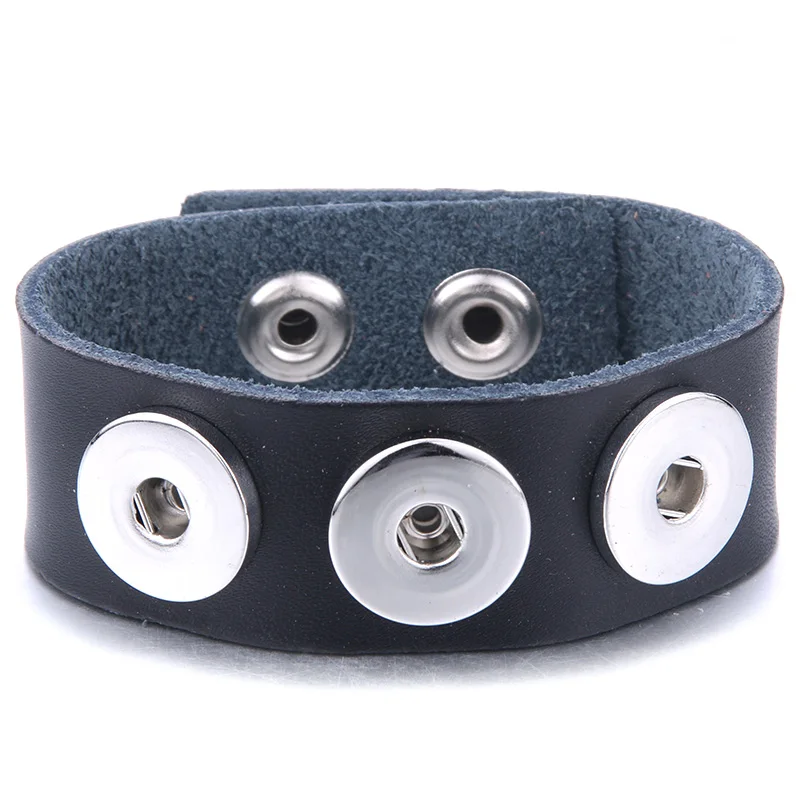 New Snap Jewelry Handmade Braided Leather 3 Button Snap Bracelet Bangles fit 18mm Snap Button DIY Ginger Charm Bracelet
