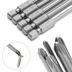 5 Pcs 1/4'' 150mm Long S2 Magnetic Cross Head PH1 PH2 Electric Screwdriver Bit J9K