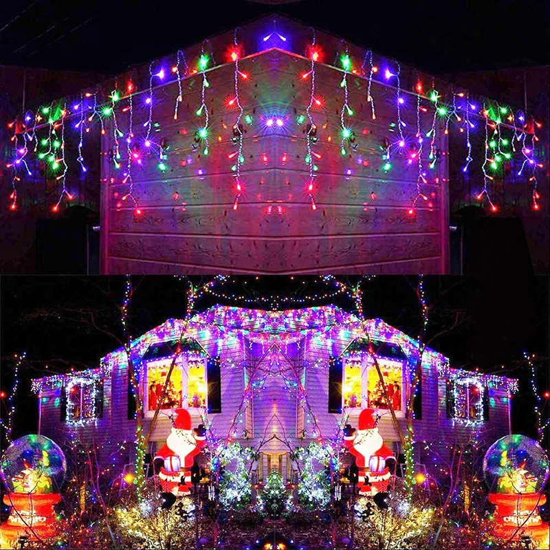 6M 288LED Solar Christmas Lights Icicle String Lights Waterproof Curtain Light For Home Bedroom Patio Yard Garden Wedding Party