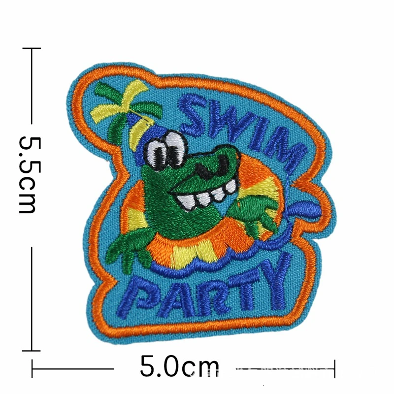 2019 New Cartoon Crocodile Animal Embroidered Patches Summer Swim Party Iron on Patch Eco-friendly Handmade 3D Appliques