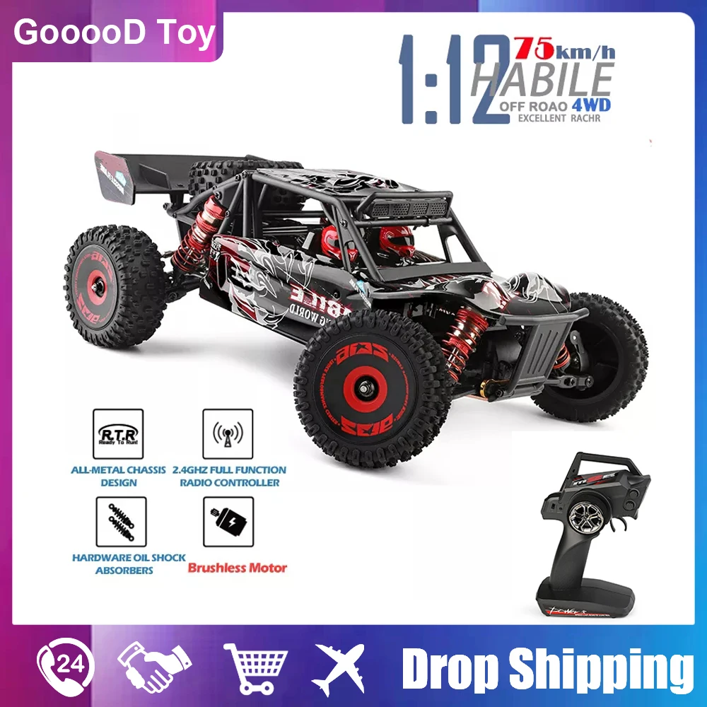 1:12 Scale Rc Cars Wltoys 124016 High Speed 75Km/h 4Wd Remote Controlled Car Brushless Motor Off-Road Drift Climbing Racing Cars