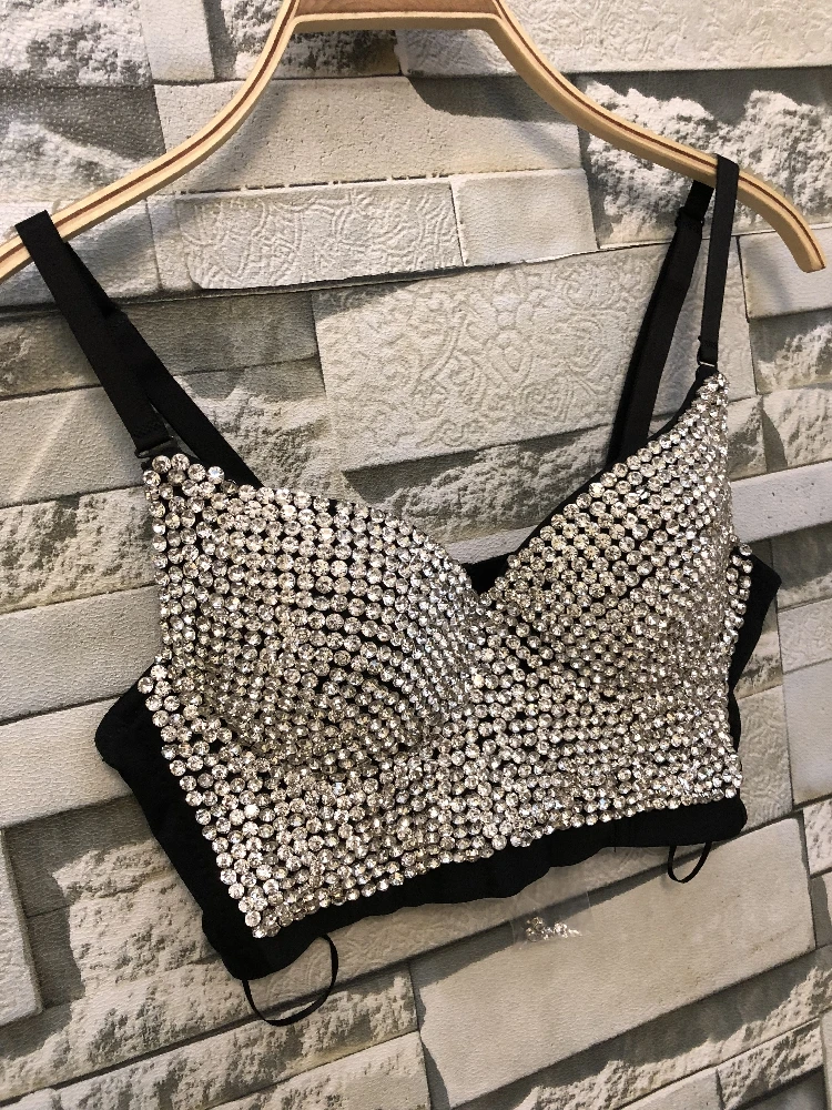 Sexy Corset Rhinestone Top Bustier Crop Top Rave Outfit Festival Clothing Female Diamond Tops for Women Summer 2022