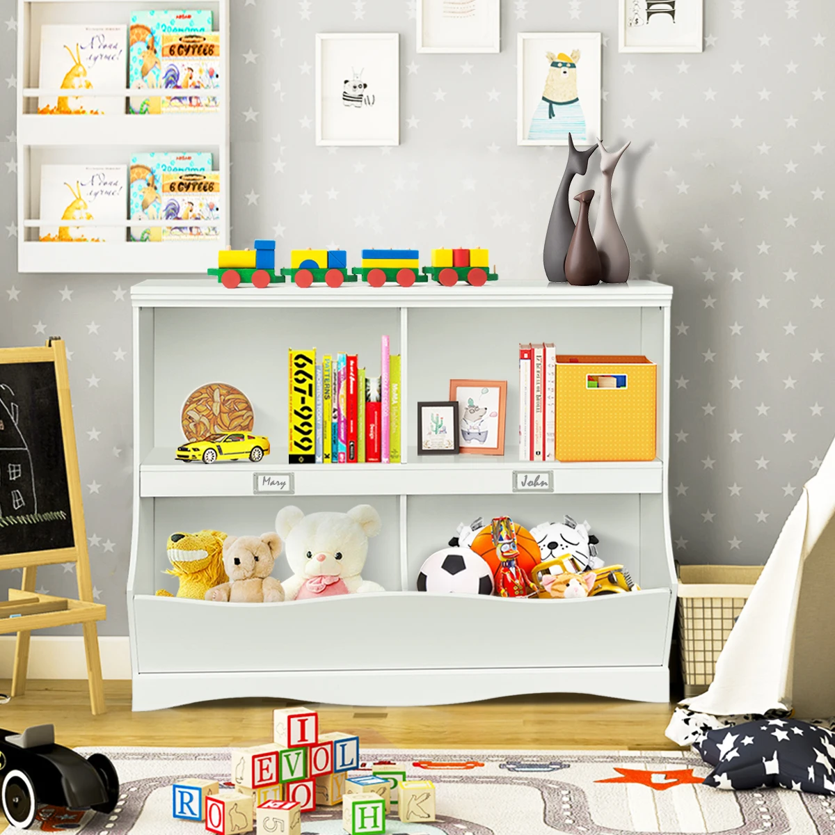 Giantex Children Storage Unit Kids Bookshelf Bookcase White Baby Toy Organizer Shelf Modern Furniture