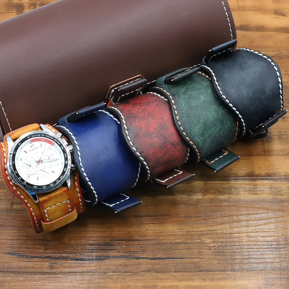 Vintage Handmade Watch Strap 20mm 22mm 24mm Cuff Genuine Leather Watchbands with Mat Cowhide Band for Fossil Watch