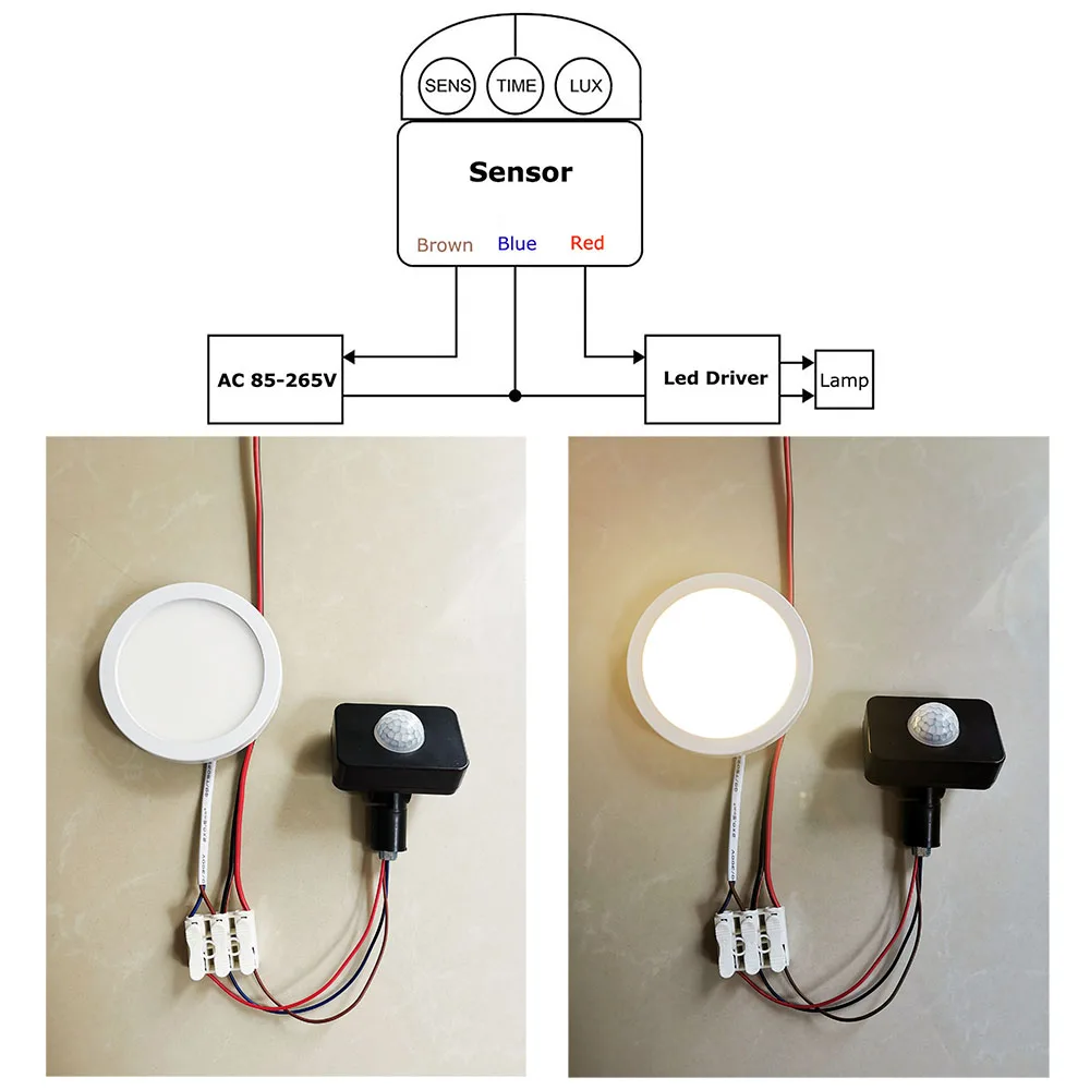 AC85-265V PIR Motion·Sensor Outdoor Switch Infrared Automatic Movement Detector  Adjustable for Led Lighting and Other Devices