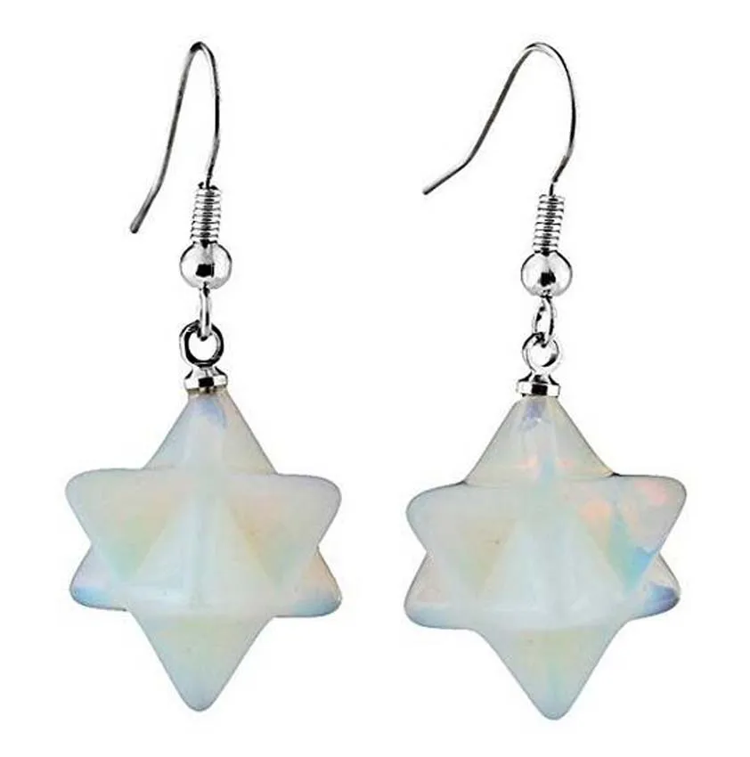 Crystal Merkaba Star Stone Earring For Women Natural Amethyst Rose Quartz Tiger Eye Hexagram Dangle Hook Stone Earrings Jewelry