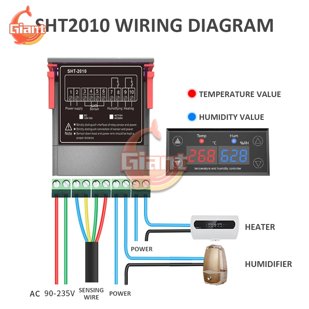 SHT2010 AC 110V-220V Digital Thermostat Humidity Temperature Controller SHT20 Sensor Thermometer Hygrometer for Bird Incubator