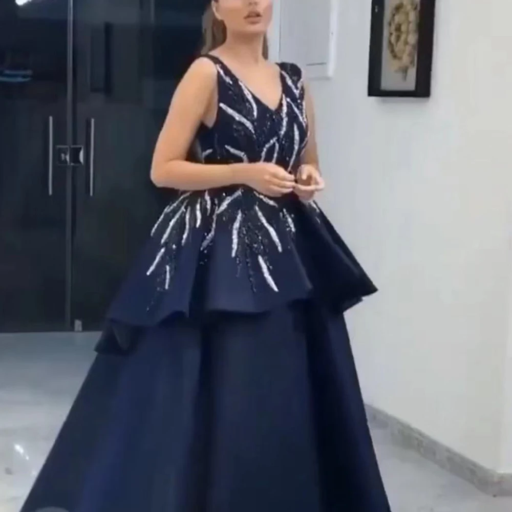 beaded prom dresses 2020 v neck peplum crystal beading black evening dresses satin formal dress