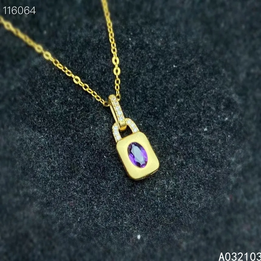 KJJEAXCMY fine jewelry 925 Sterling Silver inlaid Amethyst Girl Exquisite lock Chinese style GEM PENDANT support check