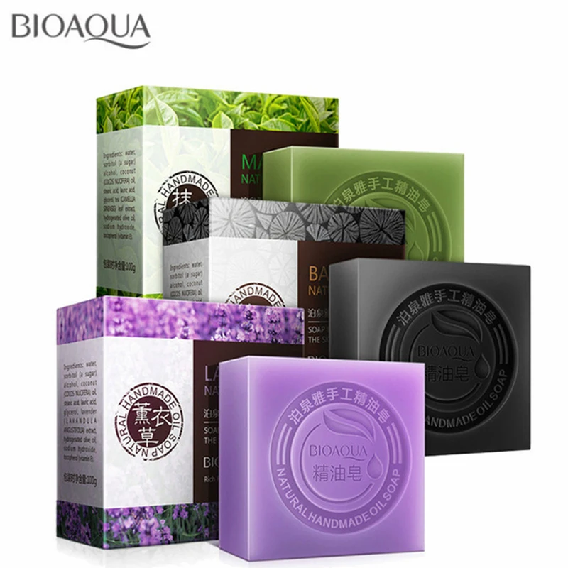 BIOAQUA Natural Plant Essential Oil Handmade Soap Whitening Moisturizing Remove Acne Clean Bath Soap Bamboo Charcoal Soap 100g