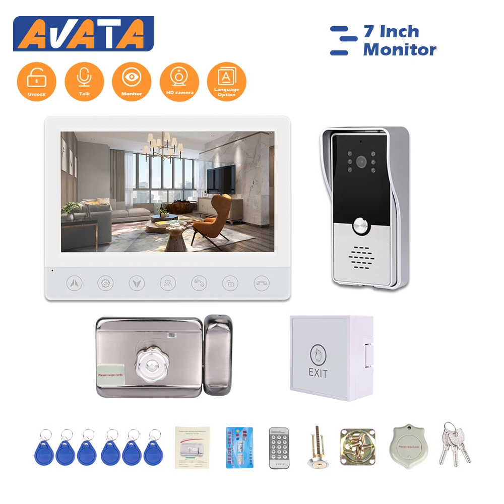 

Avata 7 Inch Wired Video Doorphone Intercom 1000TVL Video Doorbell Camera Waterproof Intercom With Electronic Lock For Home