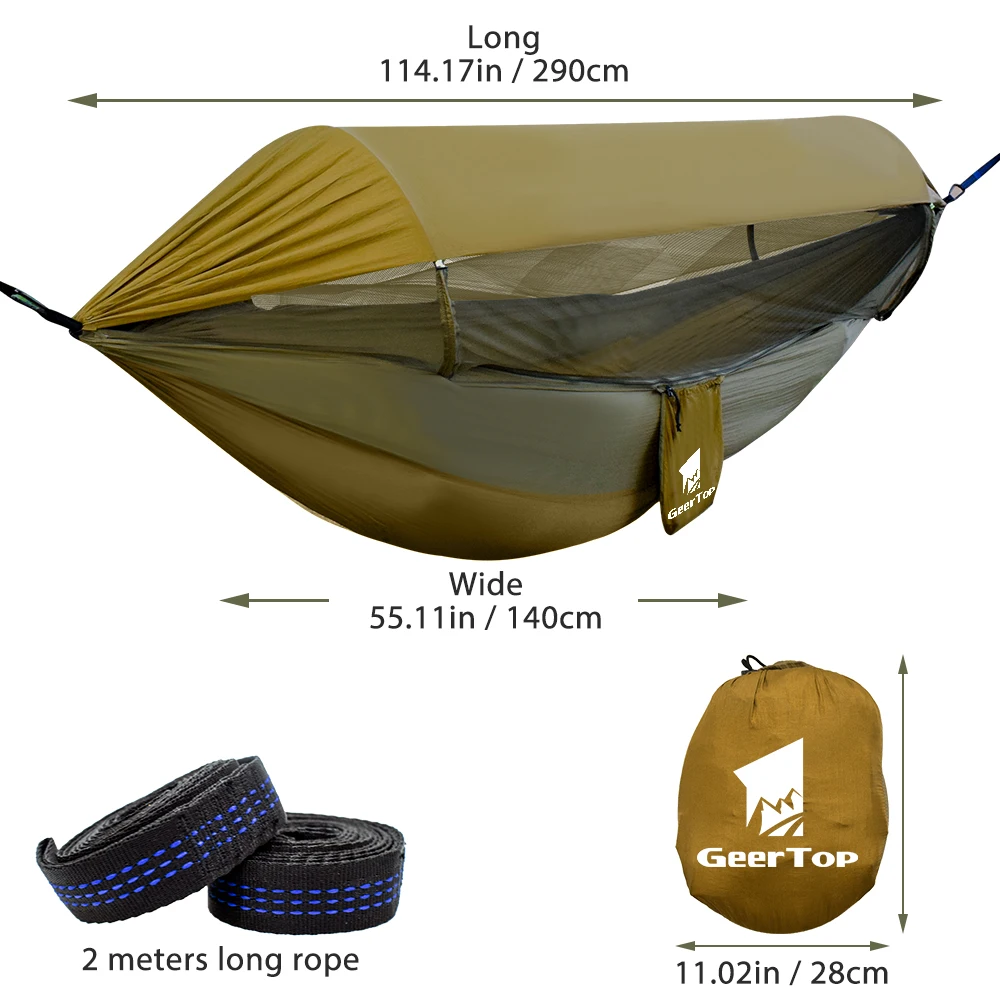 GeerTop Upgraded Hammock 3 in 1 Hammocks Sun Shelter Tarp Waterproof Durable Nylon with Anti-Mosquito Net Home Garden Play