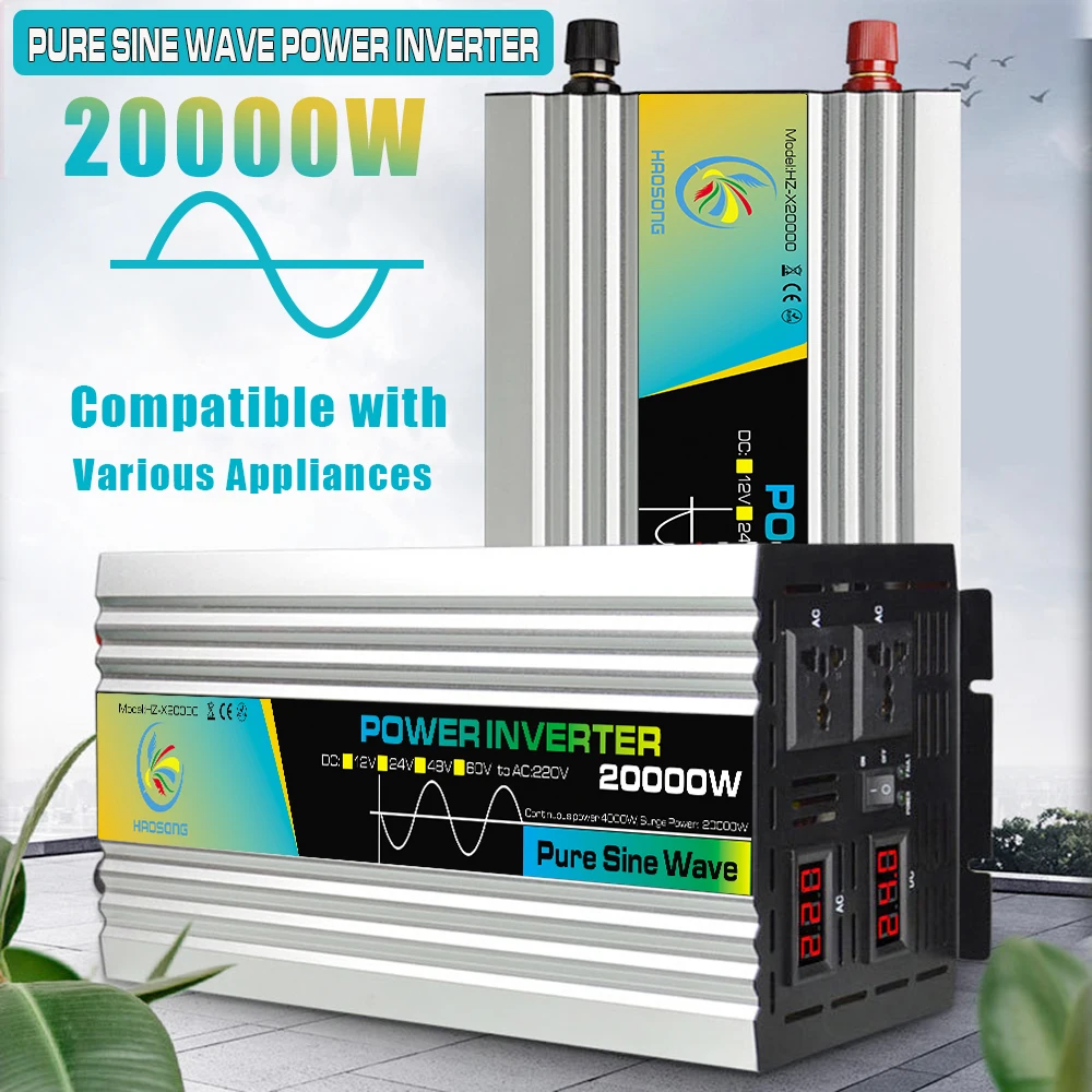 Pure Sine Wave Power Inverter 4000W DC 12V 24V 48V 60V to AC 220V Peak 20000W Inversor 12 V 220 V Convertor for Air Conditioner