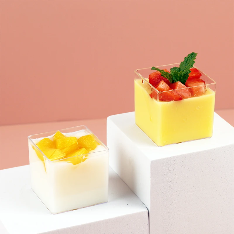 5/10/20pcs 60ml Plastic Christmas Square Dessert Cups Plastic Yogurt Mousses Dessert Cake Cup Christmas Party Supplies