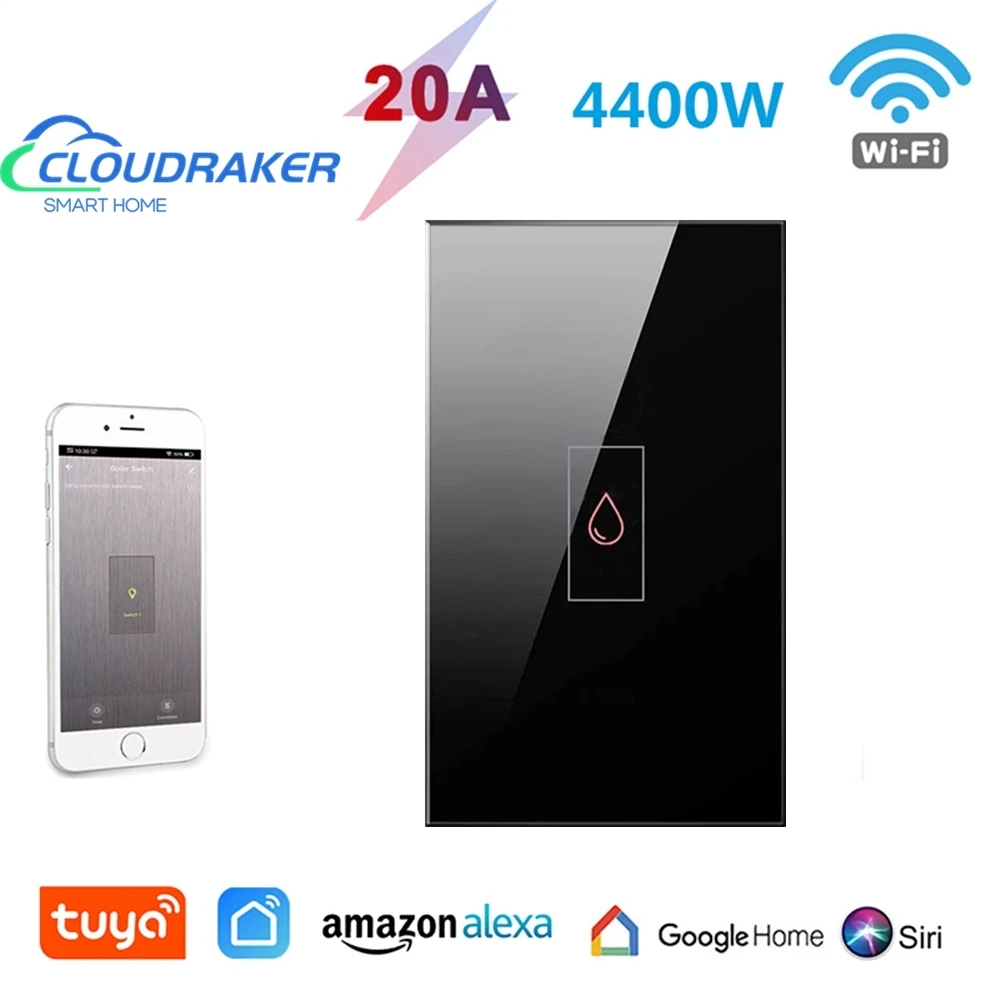 

Cloudraker 20A US WiFi Smart Switch Energy Saving Boiler Water Heater Remote Control Alexa Google Home Siri Tuya Smart Life