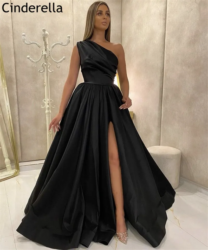 Robe de bal asymétrique épaule dénudée, ligne a, fente latérale, en Satin, de haute qualité, avec fermeture éclair au dos