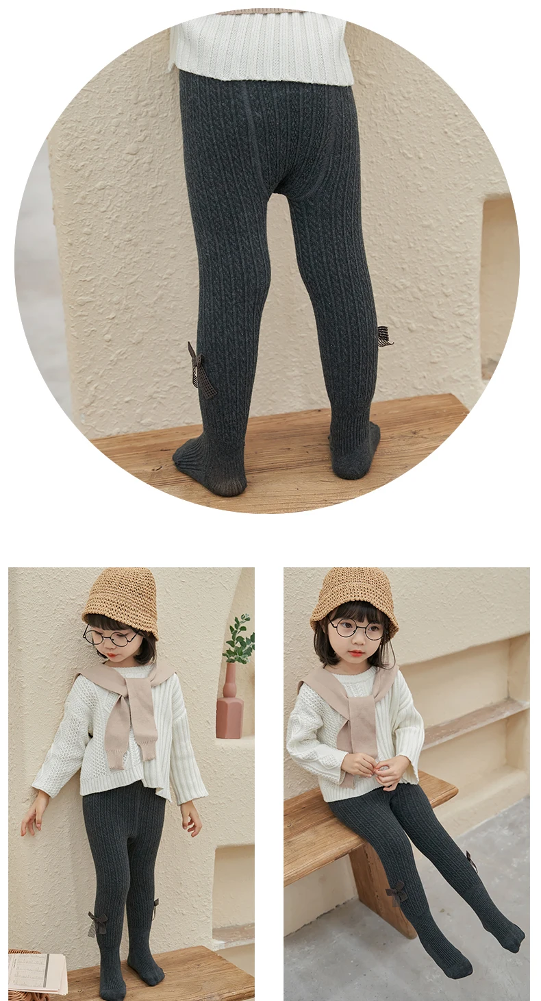 Kleinkind Baby Kinder Polar Fleece Futter Strumpfhosen Winter plus samt dicke Baumwolle Schleife Kind warm halten Twist Kleinkind Mädchen Leggings – Detail 14