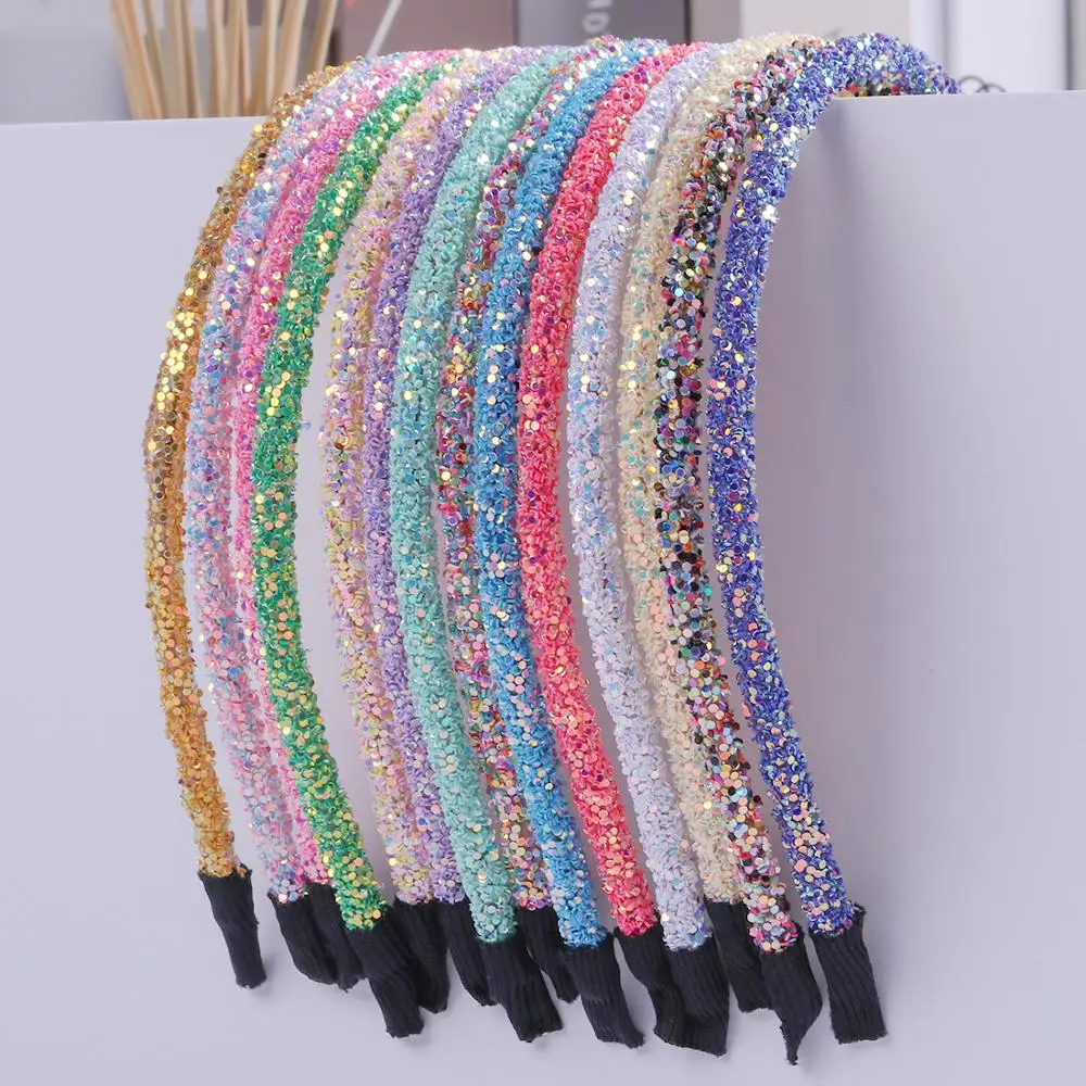 Fashion Handmade DIY Green Onion Powder Sequin Headband Children Shiny Hairband Headgear Hair Accessories